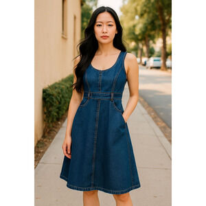 Zara Denim Pinafore Jumper Dress Blue Jean Overall Women's Large L New with Tags